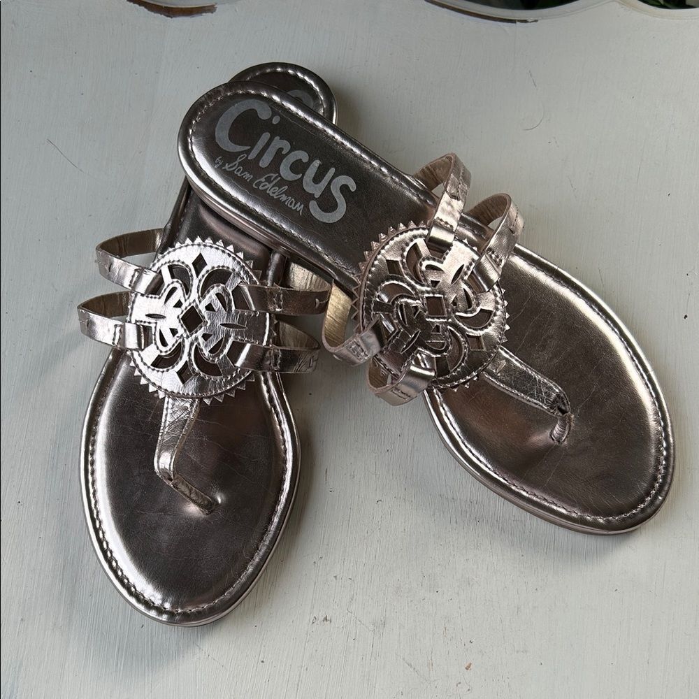 Circus by Sam Edelman Metallic Gold Bohemian Slip On Sandals EUC Size 10